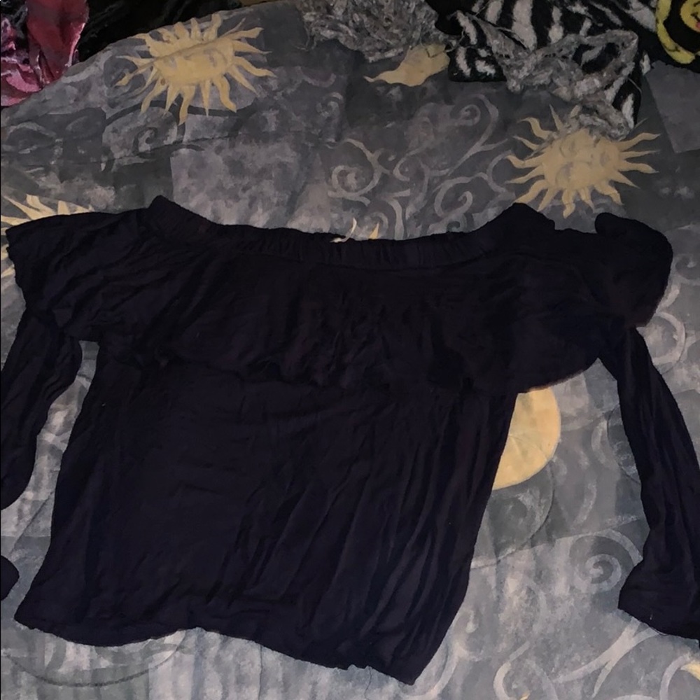Navy blue shirt.